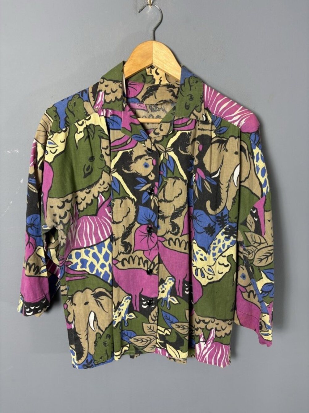 Vintage Womens Plus Size 1X? Handmade Jungle Animal Print Blouse Top